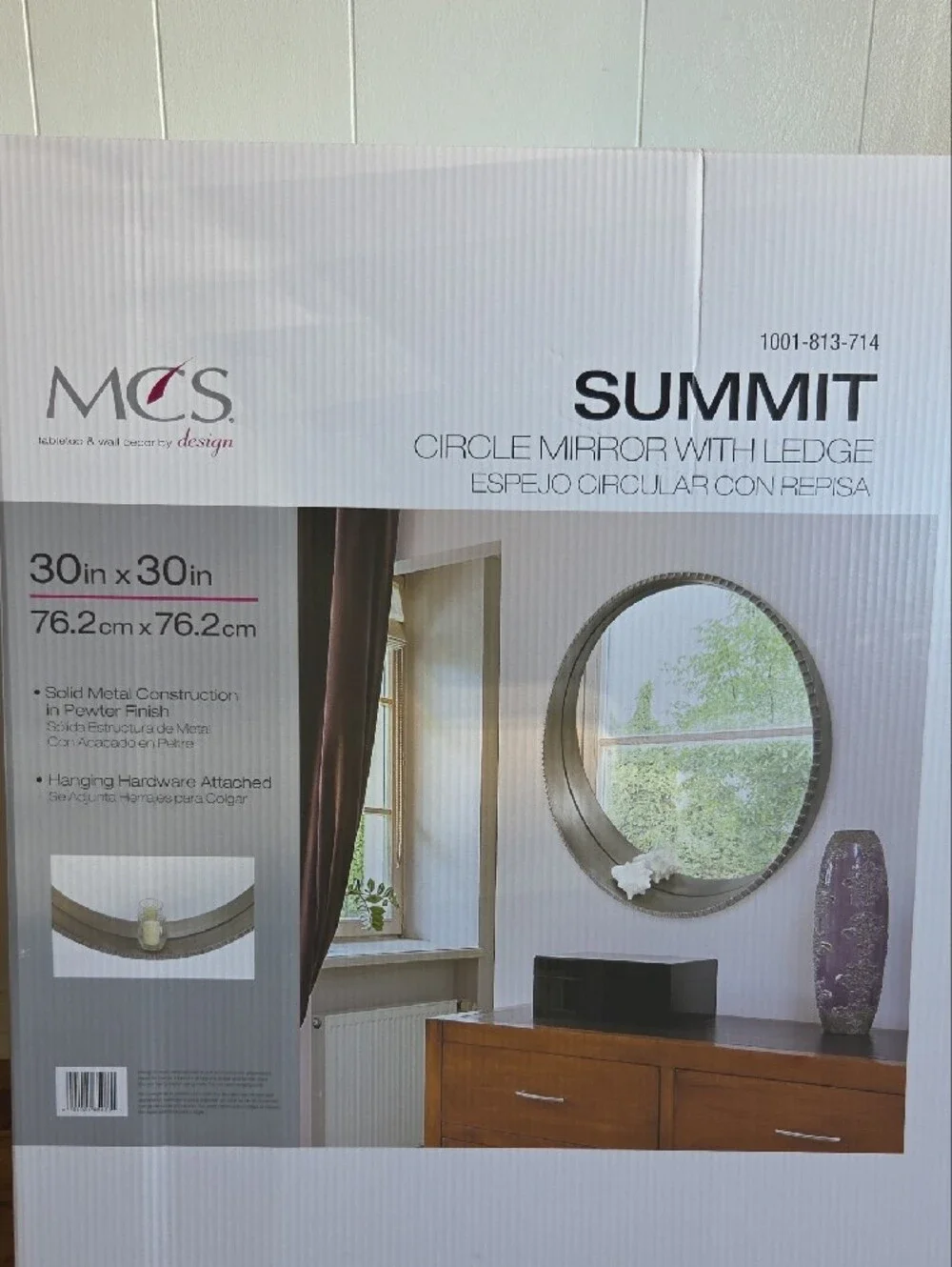 Round Ribbed Edge Wall Mirror in Pewter